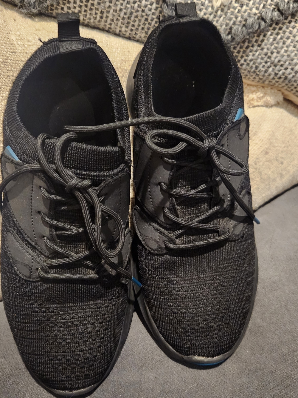 Vessi Black Knit Athletic Sneakers with Light Blue Accents